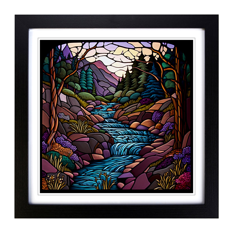 Stream Stained Glass Effect - Framed Print, Black