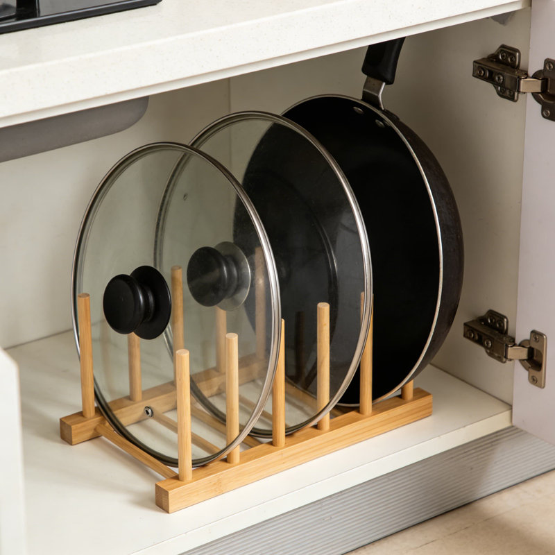 Égouttoir à vaisselle et organisateur en bambou avec 4 fentes pour comptoir de cuisine, armoire ou tablette - peut contenir des assiettes, des bols, des tasses, des planches à découper, des couvercles de casseroles et des livres