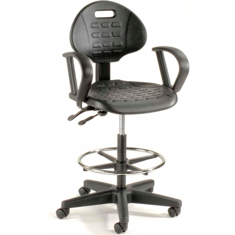 Backed Adjustable Height Ergonomic Lab Stool with Footring Wheels