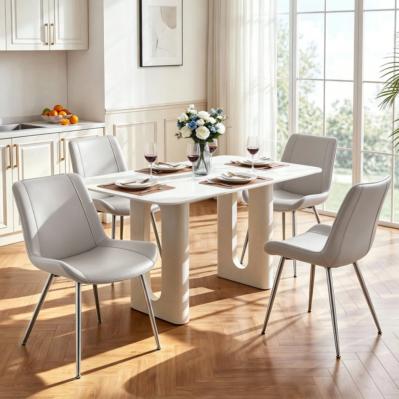 Modern Faux Leather Dining Chairs Set of 2, Upholstered Dining Side Chairs with Metal Legs, Comfort Backrest Chair For Kitchen Dining Room Cafe