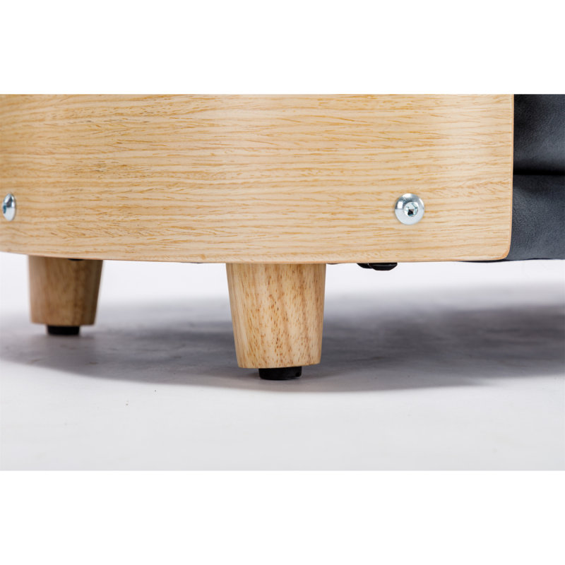 Lit pour chien surélevé de style scandinave avec pattes en bois massif et dossier en bois cintré, coussin en velours, taille moyenne, gris foncé