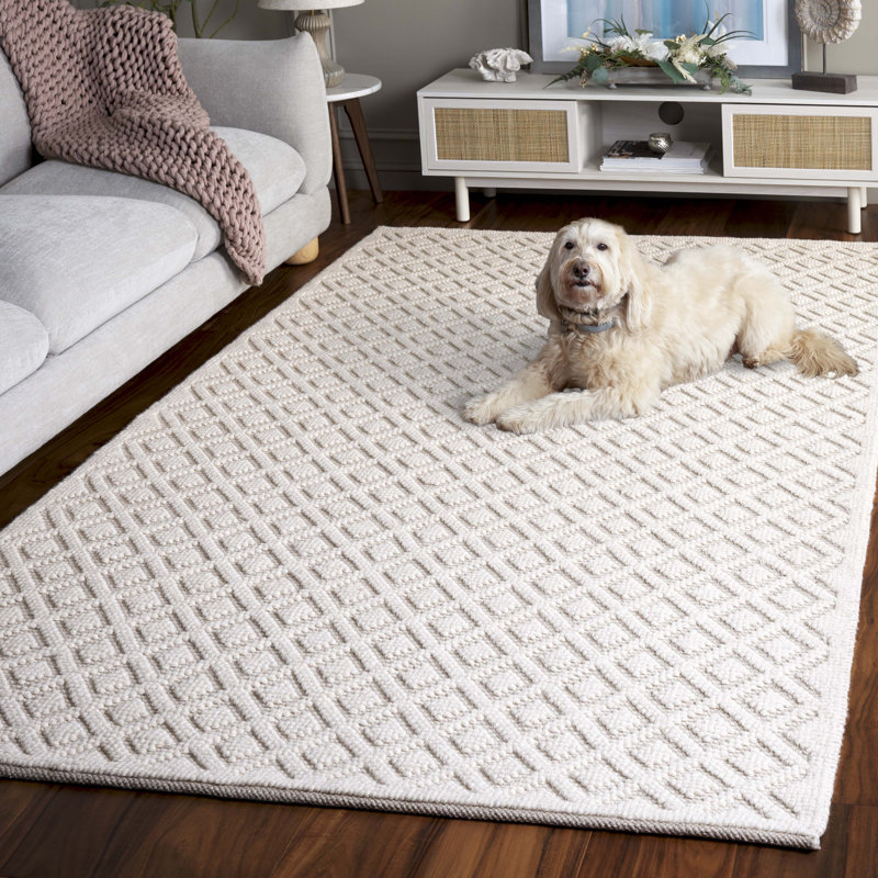 Matamoros Hand Woven Wool Geometric Rug, Rectangle 5' x 8'