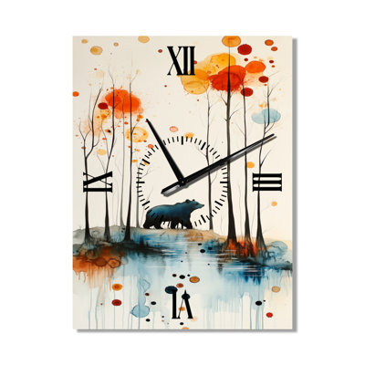 Horloge murale en métal Bear Creek Autumn Woodland I - Lodge, imprimée sur métal