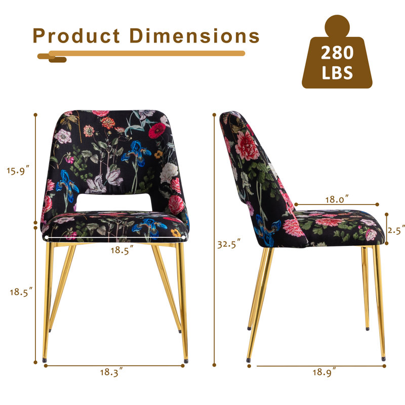 Keevay 18.5'' H Fabric Upholstered Side Chair, Multicolor Black, Gold