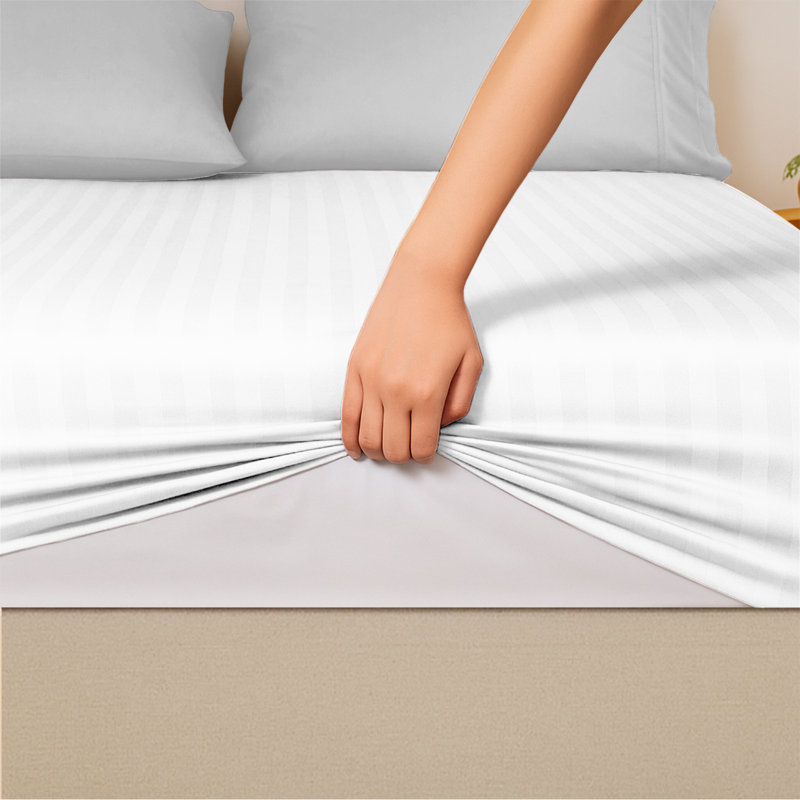 Shaneca Microfiber Striped Fitted Sheet - Ultra-Soft, Fade-Resistant, Deep Pocket Fit, White, Kingsize (5')
