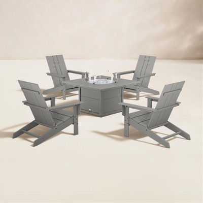 POLYWOOD® x 4-Person Oversized Adirondack Patio Seating Group with Fire Pit Table