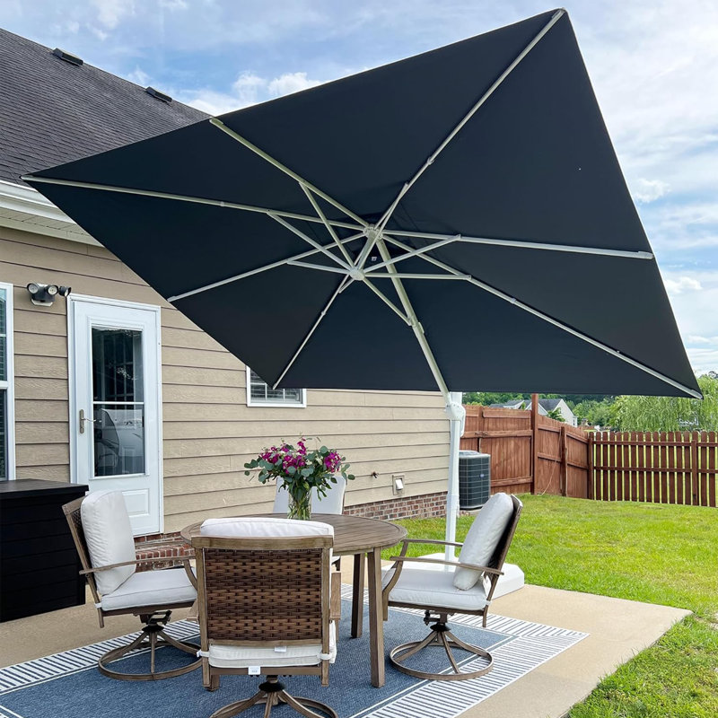 Rossanna White Pole 9' x 11' Rectangular Economical Large Cantilever Umbrella with White Base, Gray