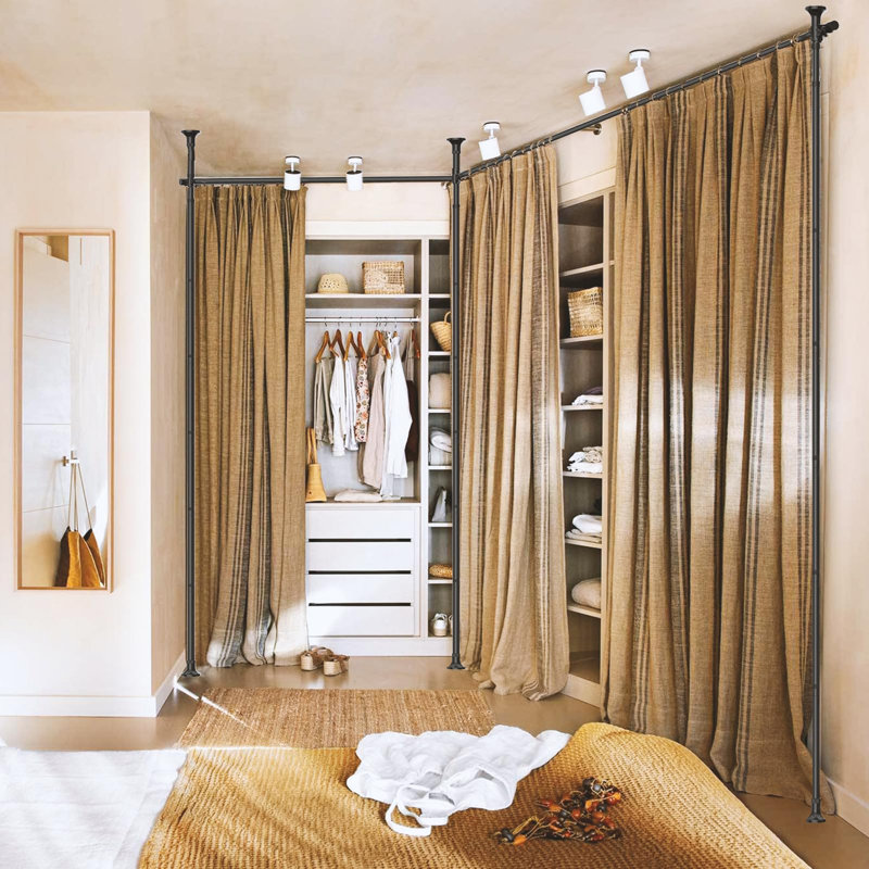 Satin Adjustable Curtain Pole Set, Black
