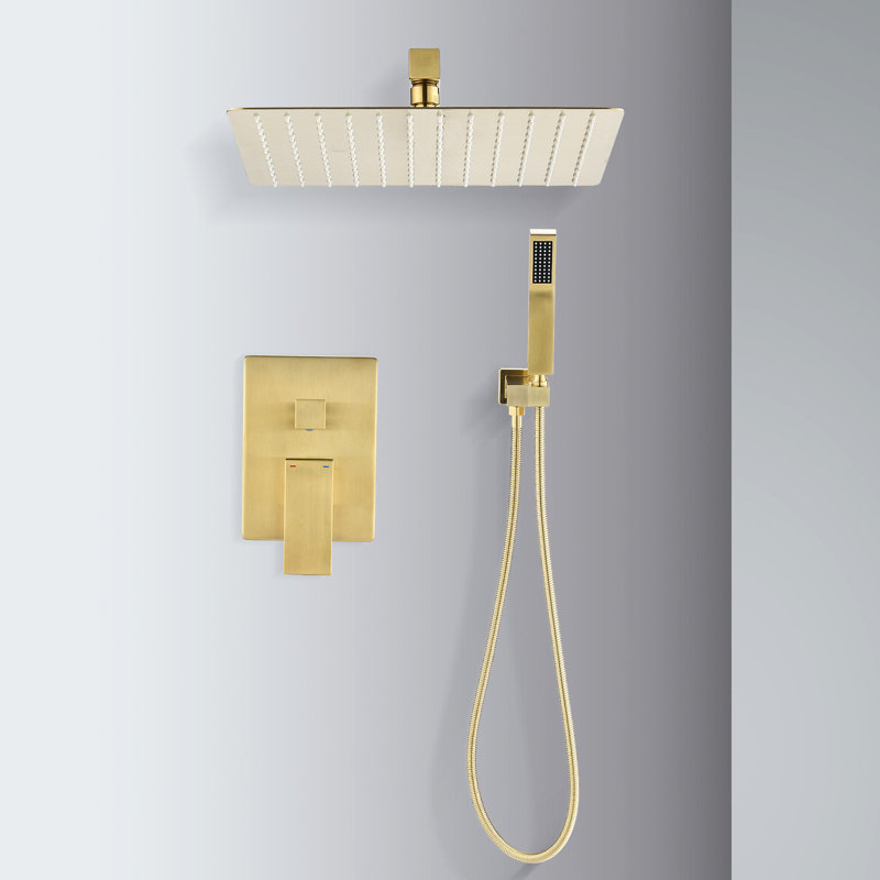 Brushed Gold 12" Shower Head - Bathroom Wall Mounted Captivating Quality Self-cleaning Nozzle Inserted In Treasure Placed