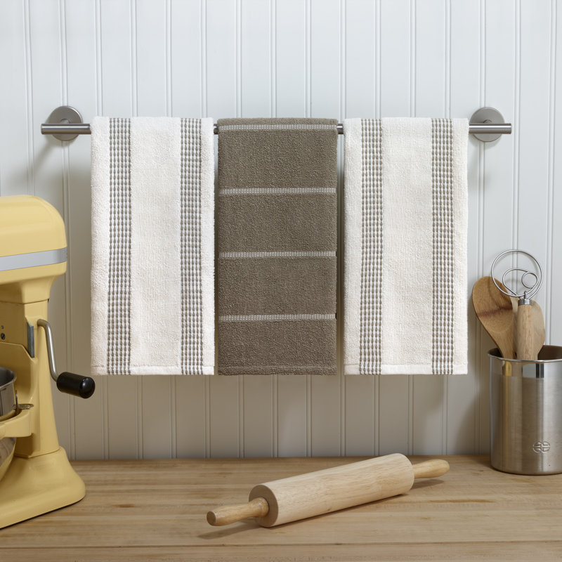 Izod Saybrook 3-Piece Kitchen Towel Set, Taupe