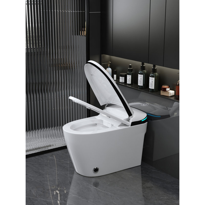 Luxury Smart Toilet with Bidet Seat Built-in, Intelligent Toilet Auto Open/Close Seat, Foot Sensor, LED Display,Night Light, Warm Water & Dryer,White
