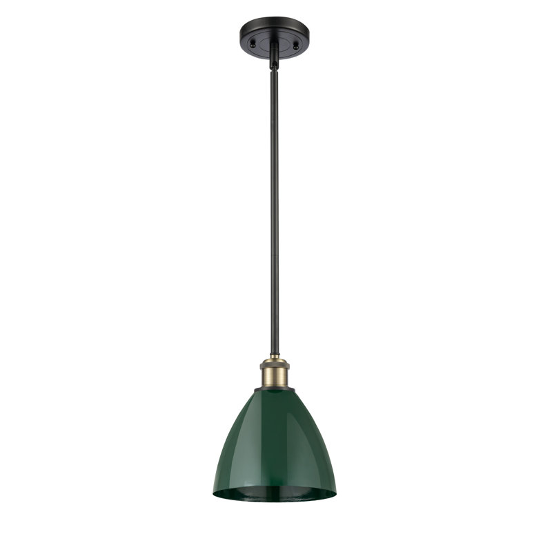 Luminaire suspendu conique à 1 lumière, Vert, Laiton antique noir