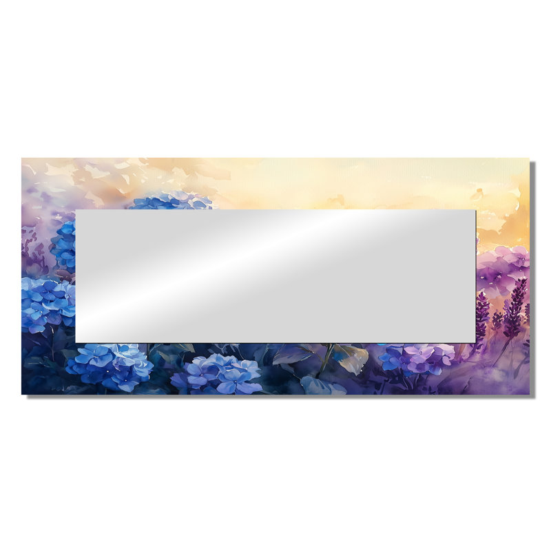 Hydrangeas In The Lavender Field I - Floral Mirror Wall Decor - Printed On Metal, 28" x 60"