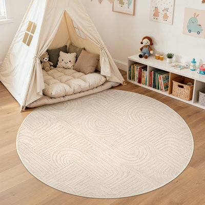 High-Quality Shag Beige Cream Rug, High-Low Pile Area Rug