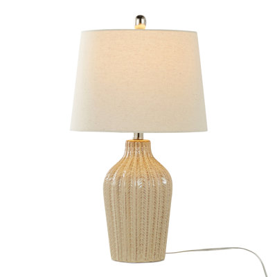 23" Contemporary Ceramic Table Lamp In Cuban Sand Ceramic, Polished Nickel And Natural Linen Shade - Set Of 2
