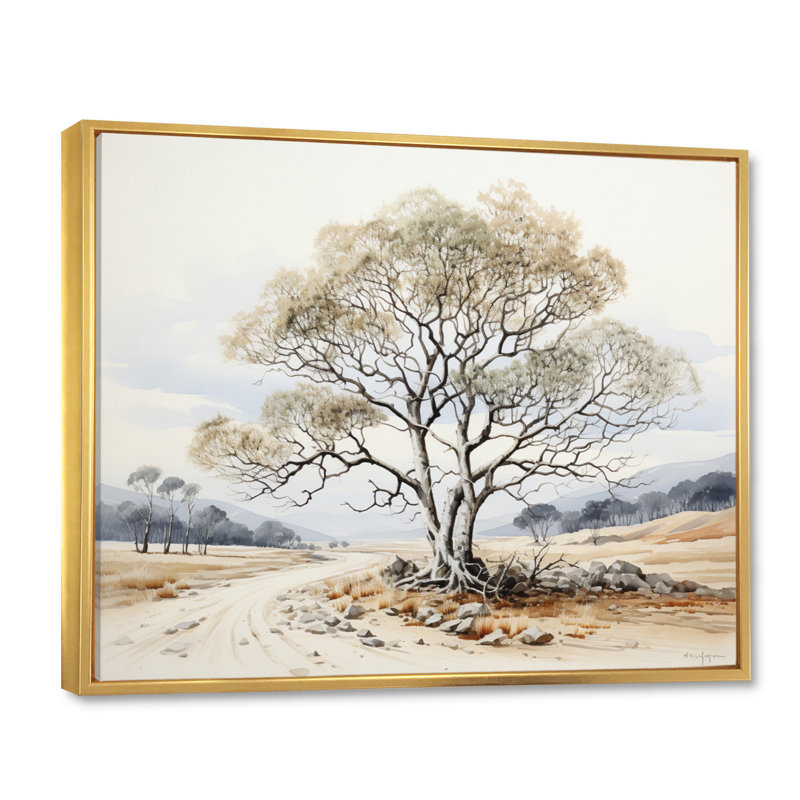 «Beige Tree» - Reproduction sur toile, Cadre flottant doré, H 34 po x l 44 po x P 1,5 po