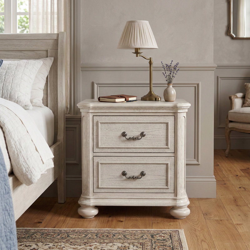 Table de chevet 2 tiroirs Roundhill Furniture, blanc antique