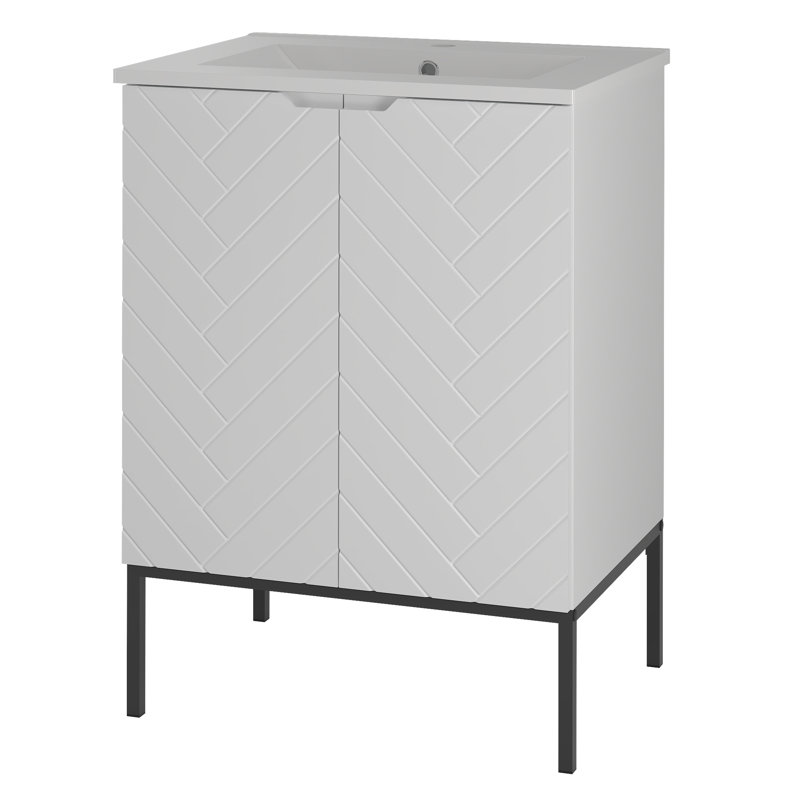 Anyssia Frame Mounted Bathroom Storage Furniture Set, White/Black