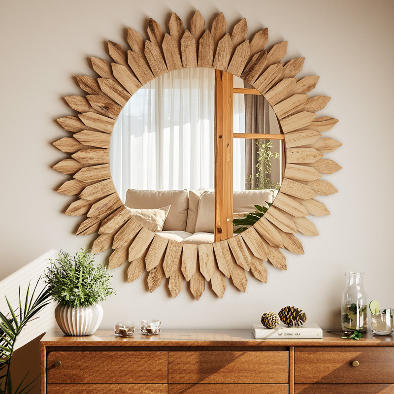Miroir décoratif, Bois naturel, 24 po x 24 po