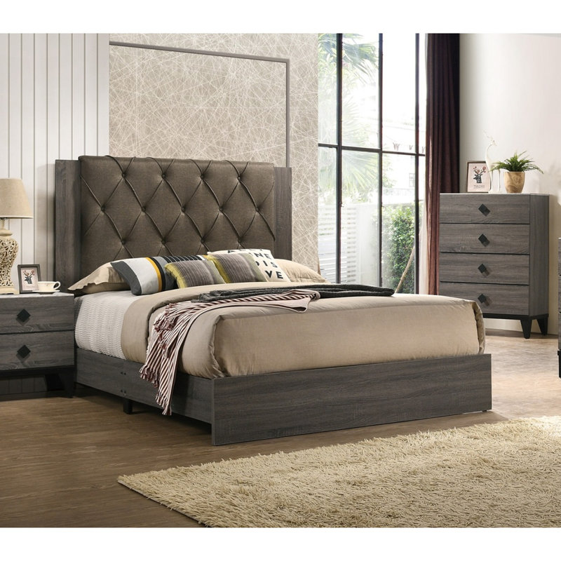Lit capitonné standard Mcbecen, Grand, Gris