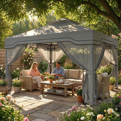 Outsunny 3 x 3.6 m Outdoor Garden Gazebo UPF50+ w/Post Shelves
