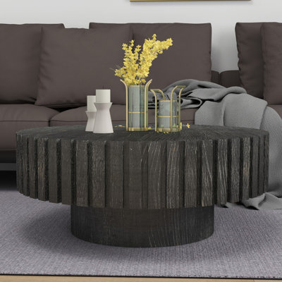 Table basse moderne noire minimaliste moderne, couleur et texture de bois naturel de 31,4 pouces, esthétique pour un assemblage facile dans les salons, les salles d'étude et les salles à manger