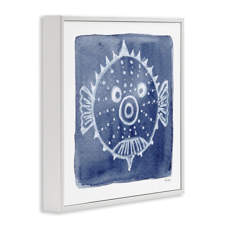 Giclée encadrée de poisson blanc sur fond indigo, design par Patti Bishop, H 12 po x l 12 po, Encadrement giclée blanc côtier