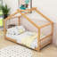 Lit plateforme simple en bois avec toit en forme de maison-874422198