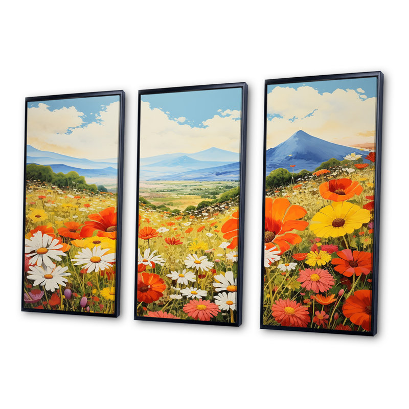 Ensemble de salon Wildflowers Charm In Mountain Scenery I - Wildflowers Wall Art, Cadre flottant noir