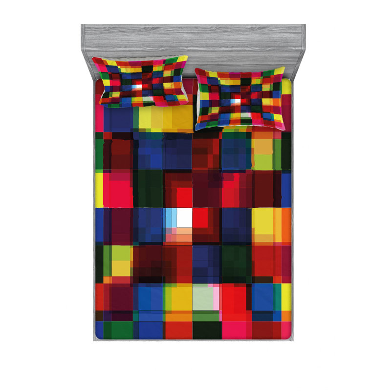 Microfiber Geometric Sheet Set, Queen Sheet Set with Fitted Sheet