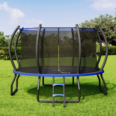Outdoor Play Highlights Albott 12FT Outdoor Trampoline with Enclosure Net and Ladder, Recreational Trampolines for Kids and Adults, Quick Connect Frame, ASTM Approval