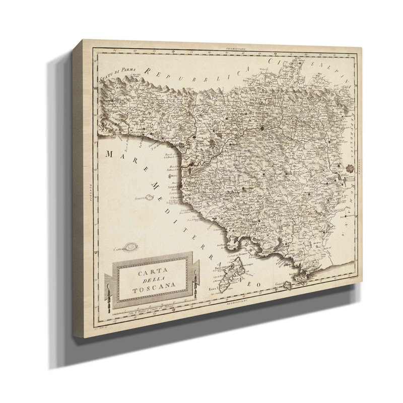 «Antique Map of Tuscany» par Inconnu, art mural sur toile, H 26 po x l 34 po x P 1,5 po