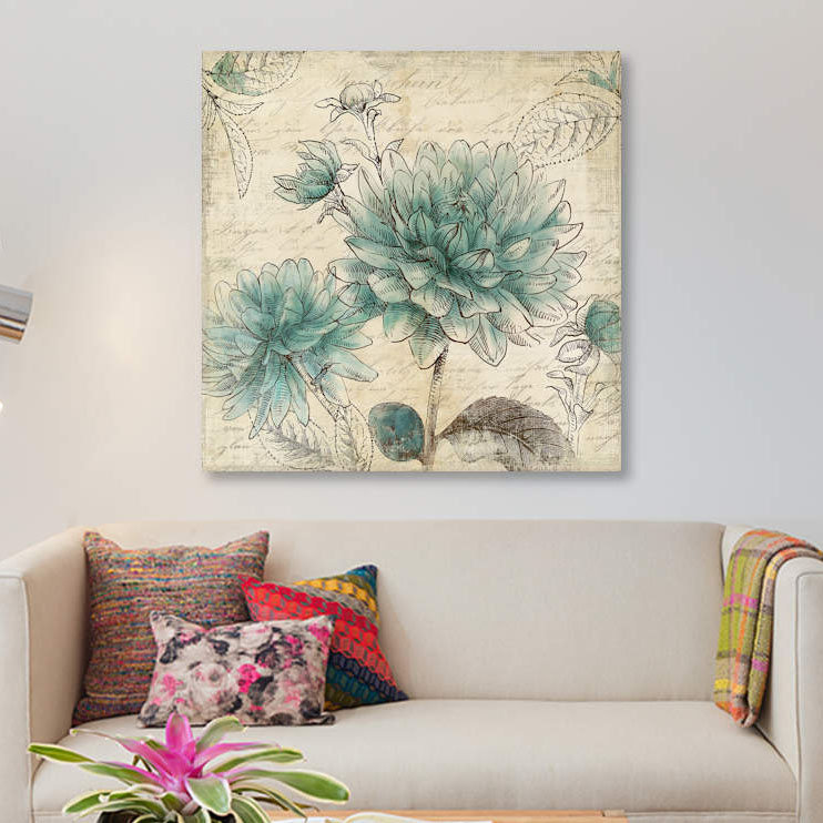 «Blue Botanical II», reproduction sur toile, H 26 po x l 26 po x P 1,5 po, Toile tendue, Pas de tapis