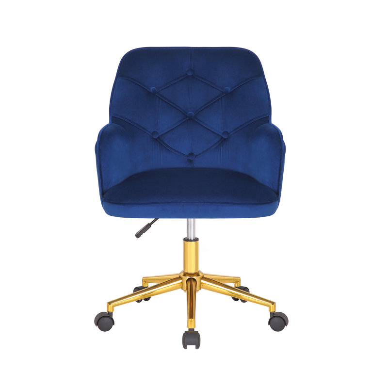 Chaise de bureau en velours Samatha, Velours bleu