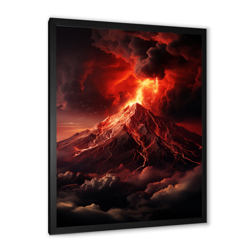 «Volcano Volcanic Explosion VI», reproduction sur toile, Cadre simple noir, H 32 po x l 16 po x P 1 po