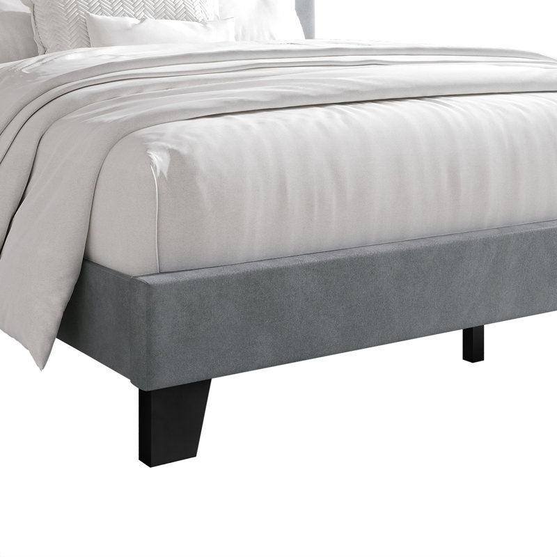Cheneka Upholstered Unfinished Platform Bed, Full, Light Gray