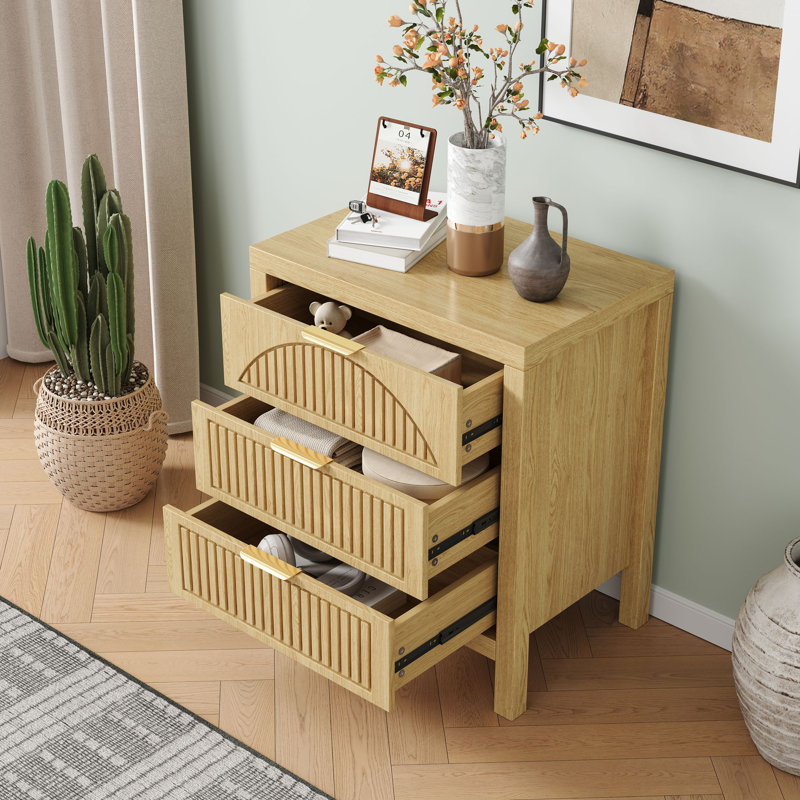 27.6" Tall 3-Drawer Nightstand, Natural
