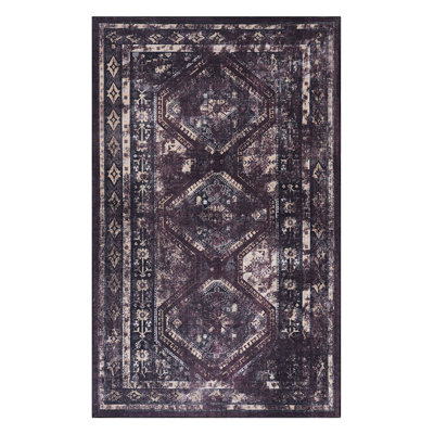 6X9 Area Rugs, Low-Pile Non-Shedding, Stain , For , Kitchen - Burgundy/Black Non-Slip Rug, Low-Pile, Washable, Dining Room, Office