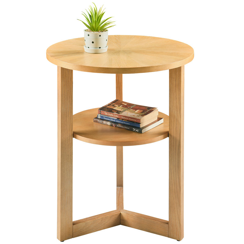 Freyha Pedestal End Table with Storage, 24" H x 19.3" W x 19.3" D, Oak