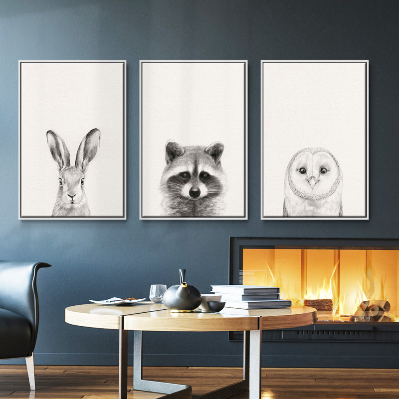 Ensemble de 3 tasses à animaux I, Blanc, H 27 po x l 54 po