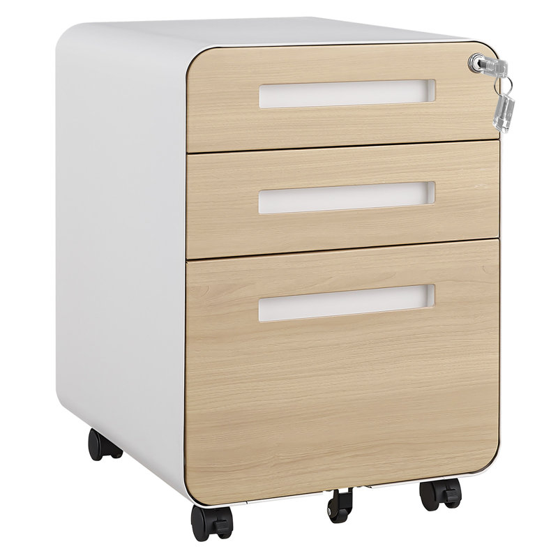 Metal Filing Cabinet with Lock, 3 Drawer Filing Cabinet with Wheels, Mobile Filing Cabinets, Tan