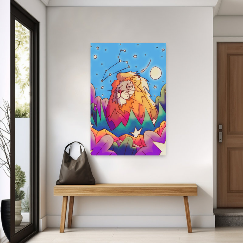 Regal Leo Stargazer Abstract Contemporary Cat Lion Landscape Nature Wall Art Print 1 Piece Wrapped Canvas Wall Art