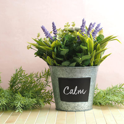 Hosley Galvanized Metal Chalkboard Bucket with Wooden Handle 7 Inch Dia – Set of 6 Rustic Farmhouse Floral Planter, Ideal for Home Décor, Office, Party, Wedding, Indoor, Outdoor or Tabletop Décor