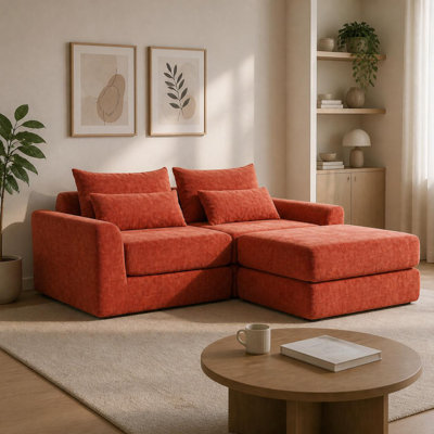 Modular L-Shape Sectional Sofa with Ottoman, Washable Covers and Memory Foam Seats(2 Seats + 1 Ottoman)