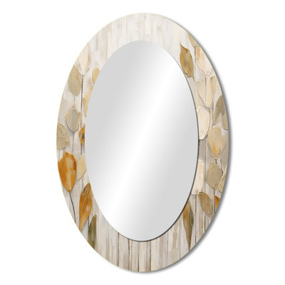 Beige Botanical Impressions II - Abstract Oval Decorative Mirror On Metal