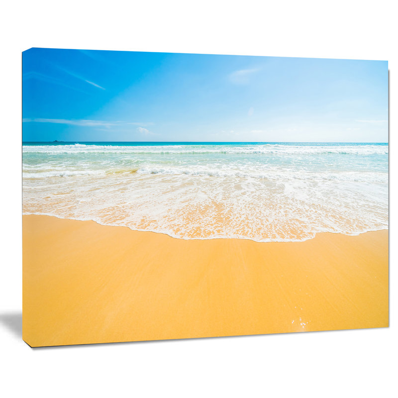 Longues vagues sur sable sous bleu ciel mer, reproduction de photo sur toile tendue, H 8 po x l 12 po x P 1 po