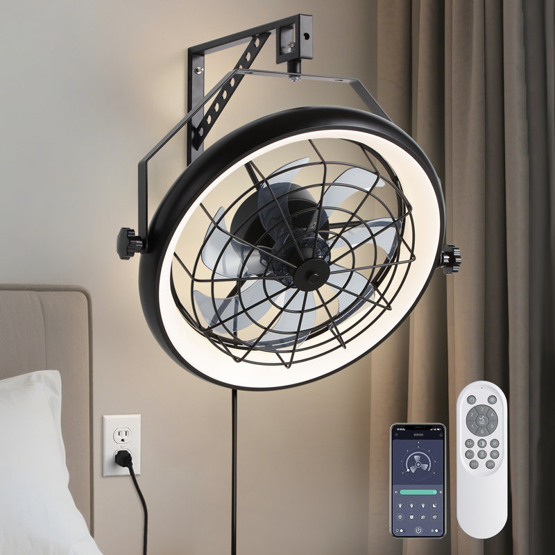 Ventilateur mural 23 po avec télécommande, lumière DEL, éclairage 3 couleurs, vitesse de ventilateur réglable