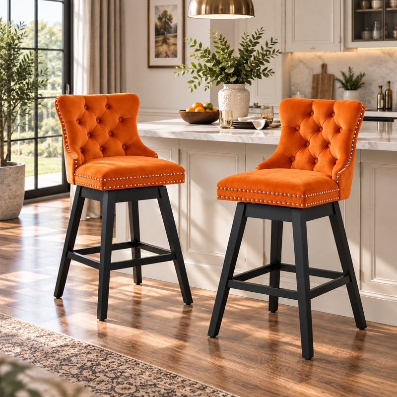  Tabouret de bar pivotant à 360 ° de hauteur 30,7 po Velvet, Orange Velvet, 2, Tabouret de bar (siège d'une hauteur de 30 po)