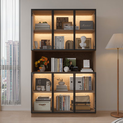78.7 "H Display Cabinet with LED light, Bookcase with Glass Doors