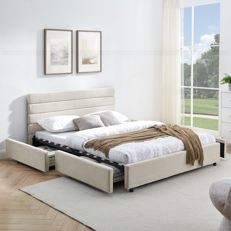Base de lit rembourrée confortable, Beige